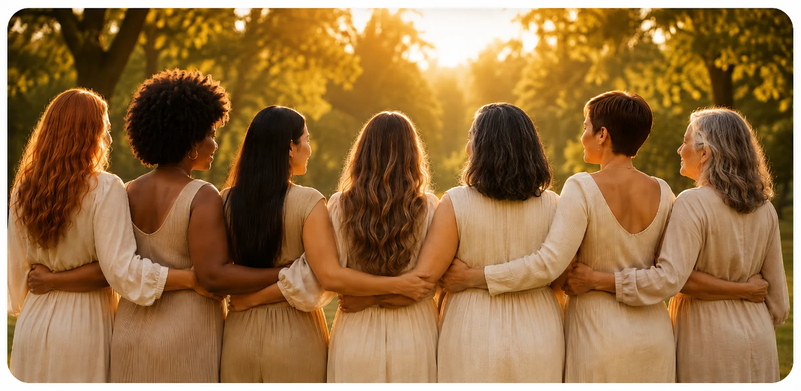 Grupo de mulheres reunidas ao pôr do sol representando a Comunidade Academia do Sagrado